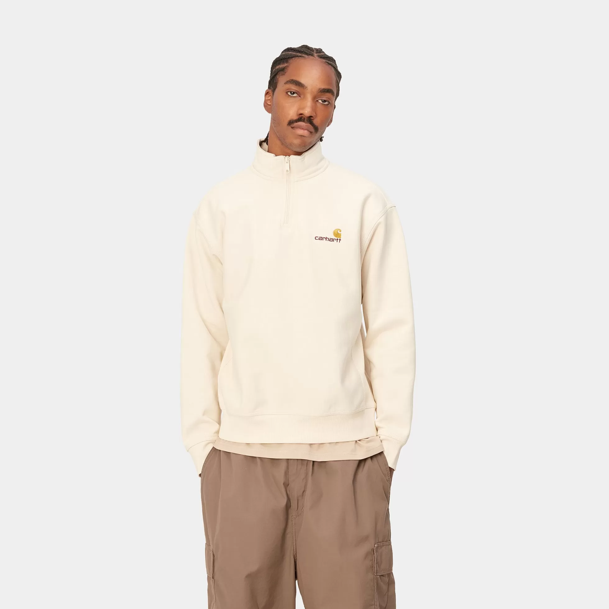 Sweats^Carhartt WIP Half Zip American Script Sweatshirt Natural