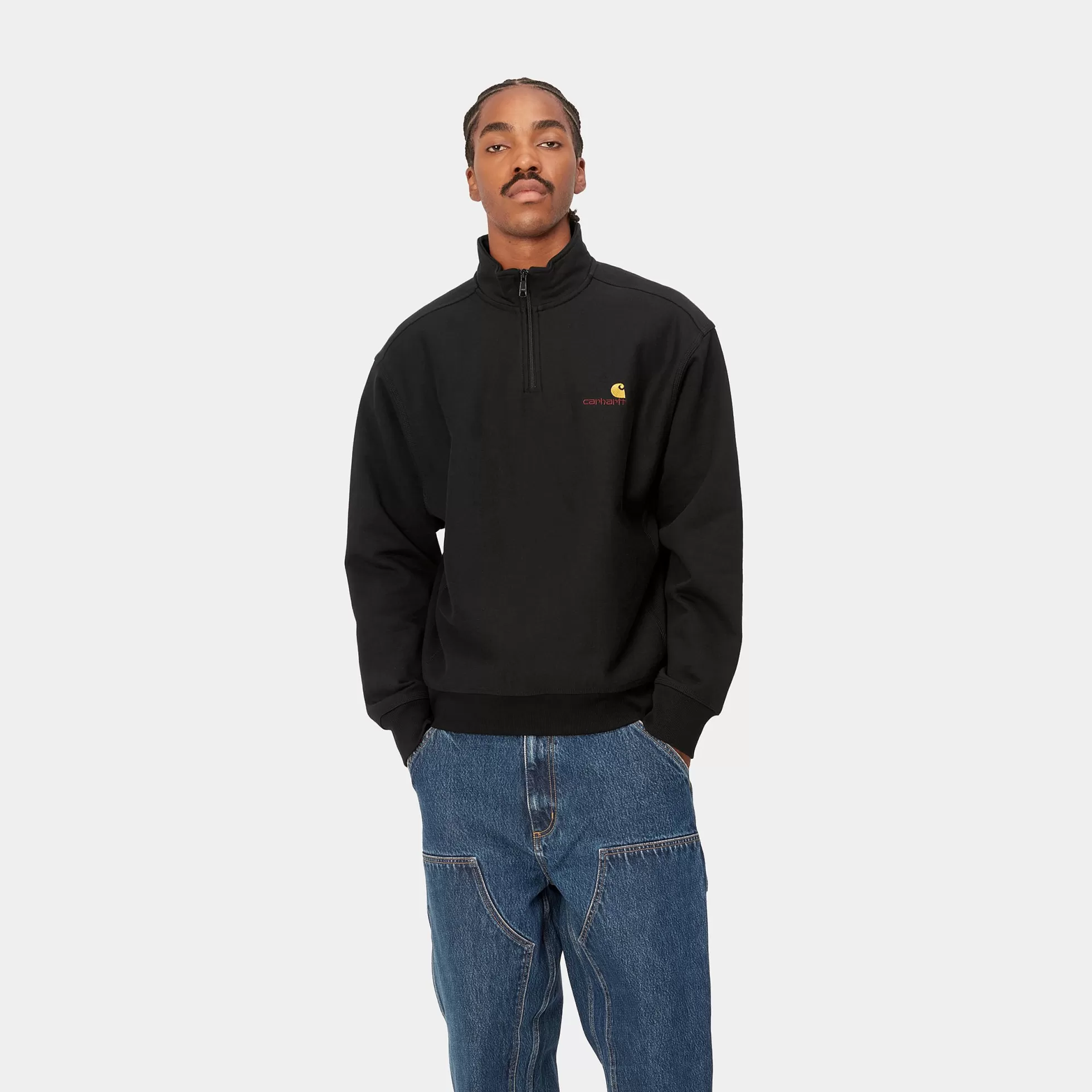 Sweats^Carhartt WIP Half Zip American Script Sweatshirt Black