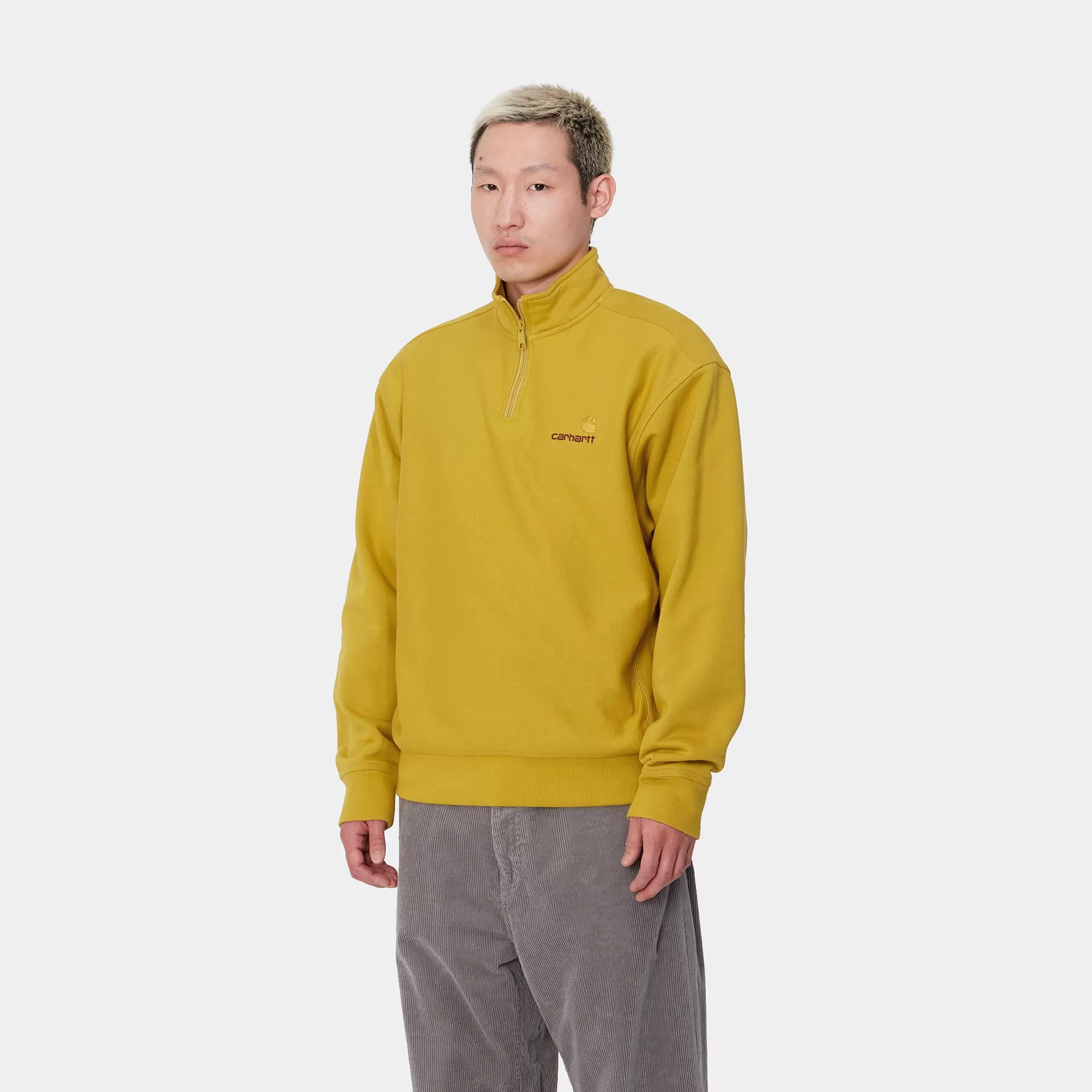 Sweats^Carhartt WIP Half Zip American Script Sweatshirt Golden Olive