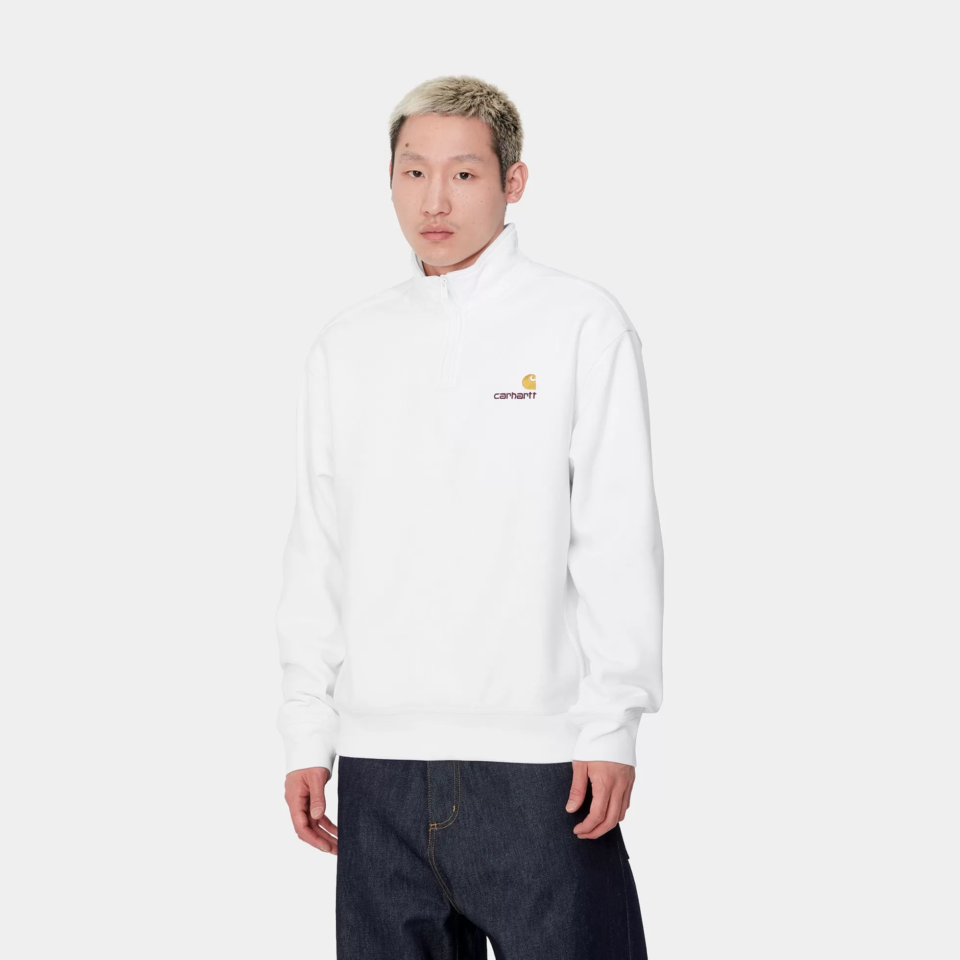 Sweats^Carhartt WIP Half Zip American Script Sweatshirt White