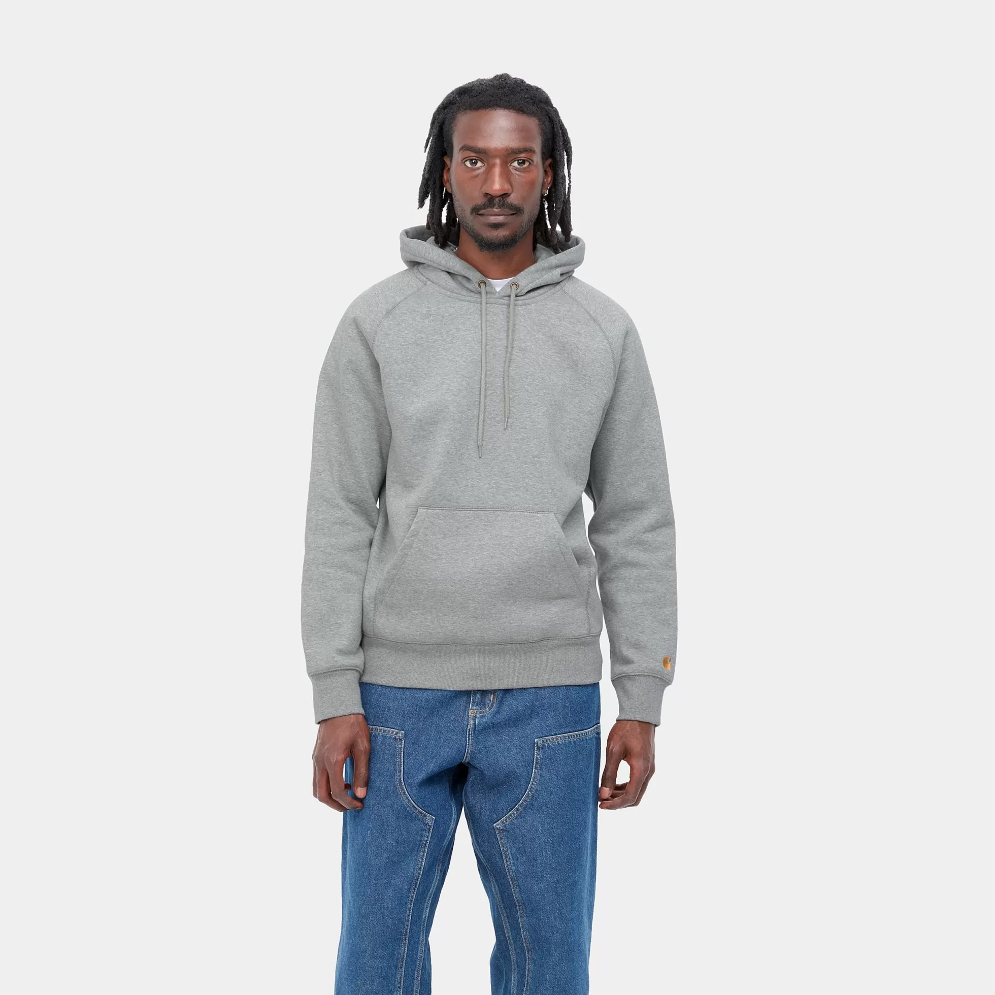 Sweats^Carhartt WIP Hooded Chase Sweatshirt Grey Heather / Gold