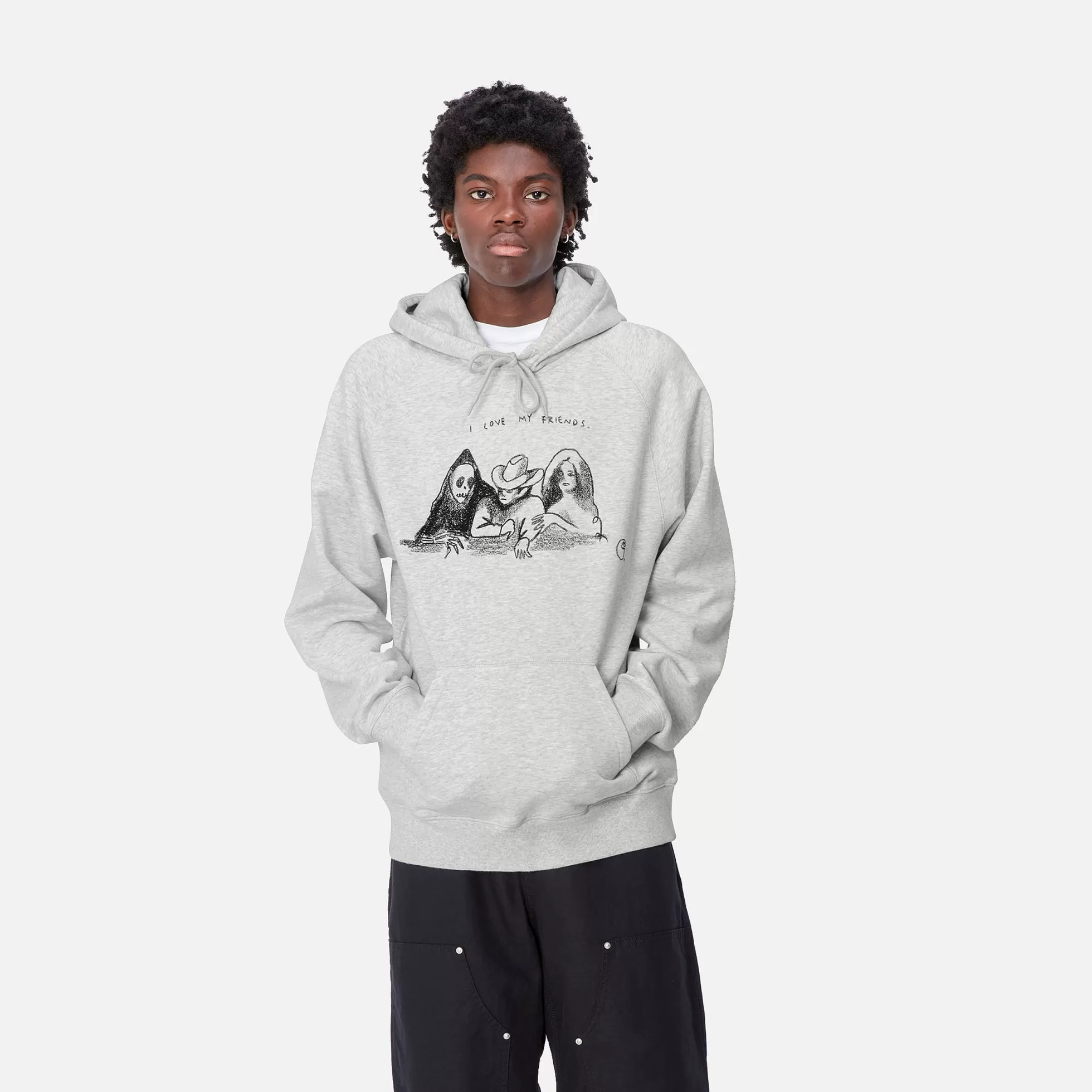 Sweats^Carhartt WIP Hooded Pepe Friends Sweat Ash Heather / Black