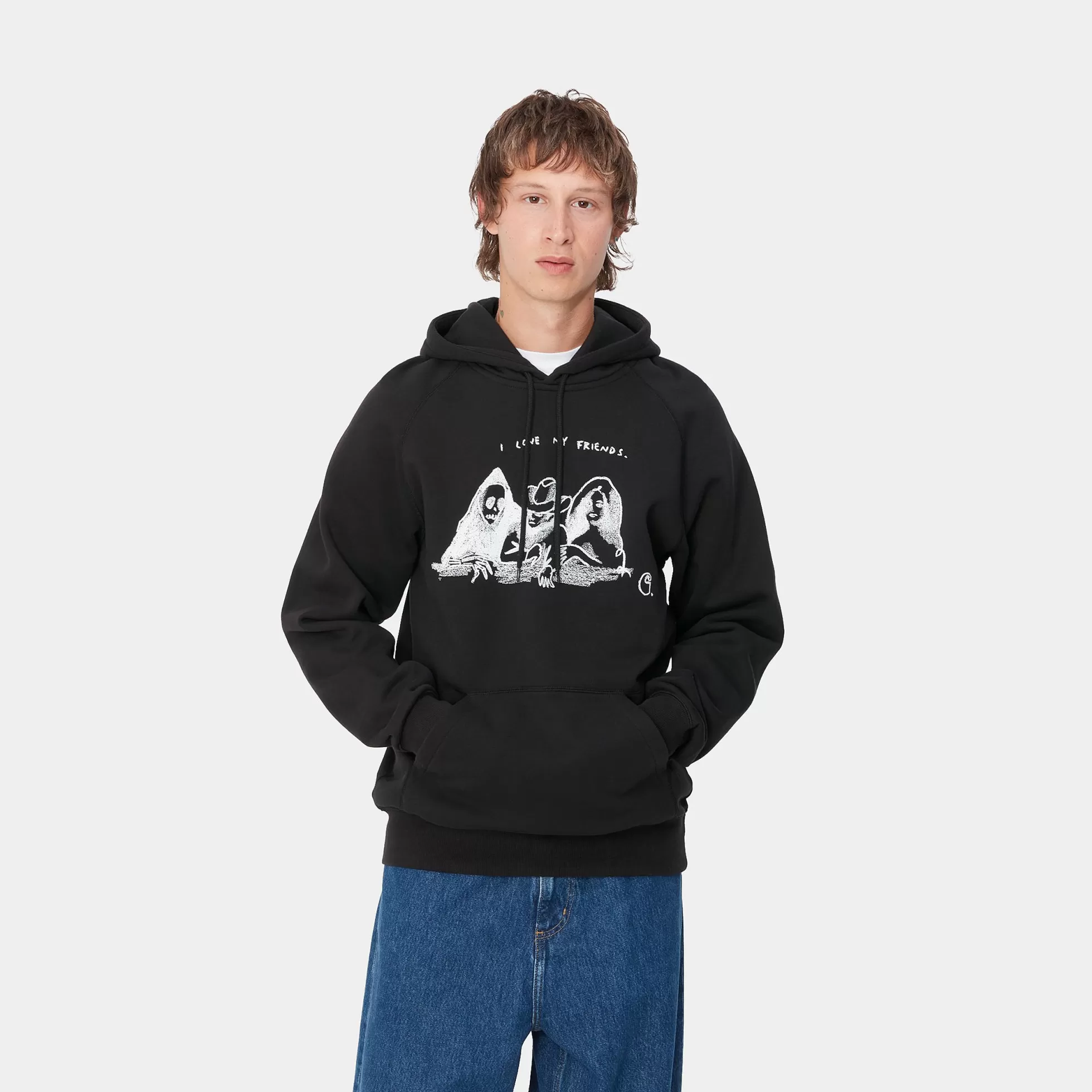 Sweats^Carhartt WIP Hooded Pepe Friends Sweat Black / White