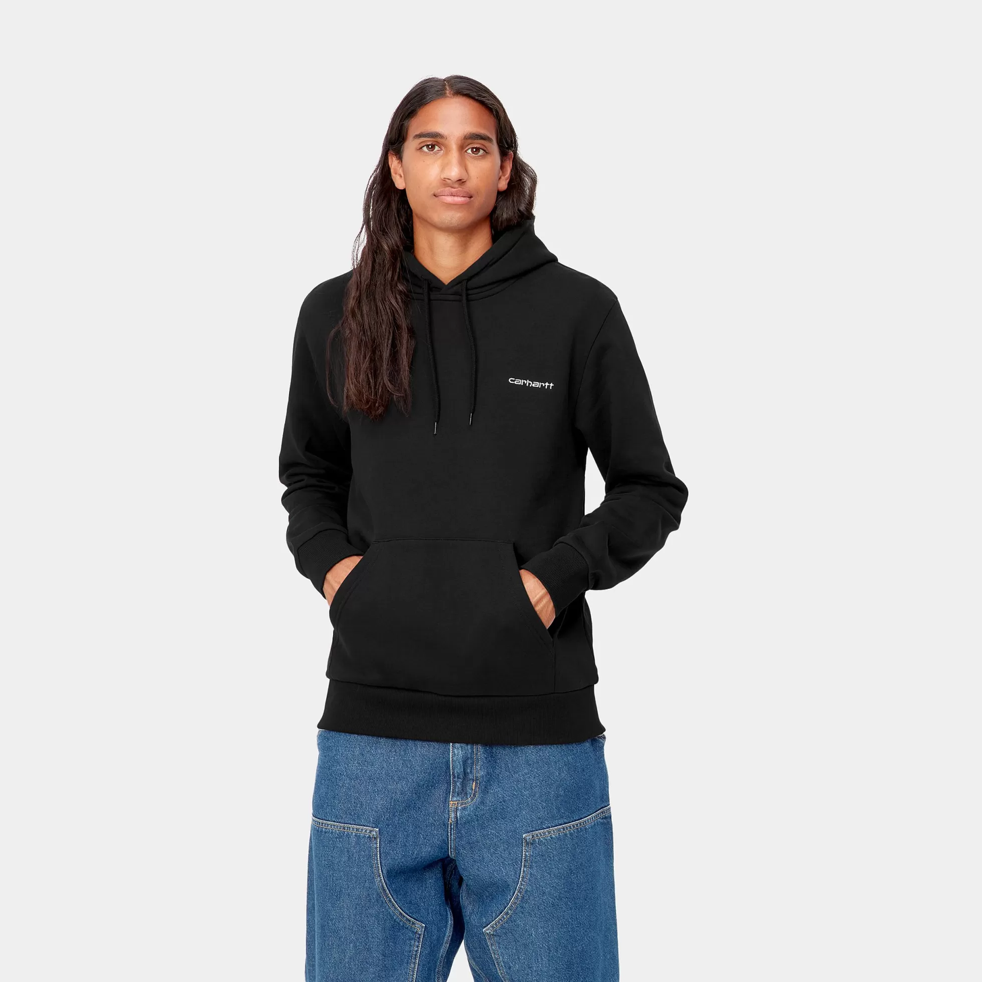 Sweats^Carhartt WIP Hooded Script Embroidery Sweat Black / White