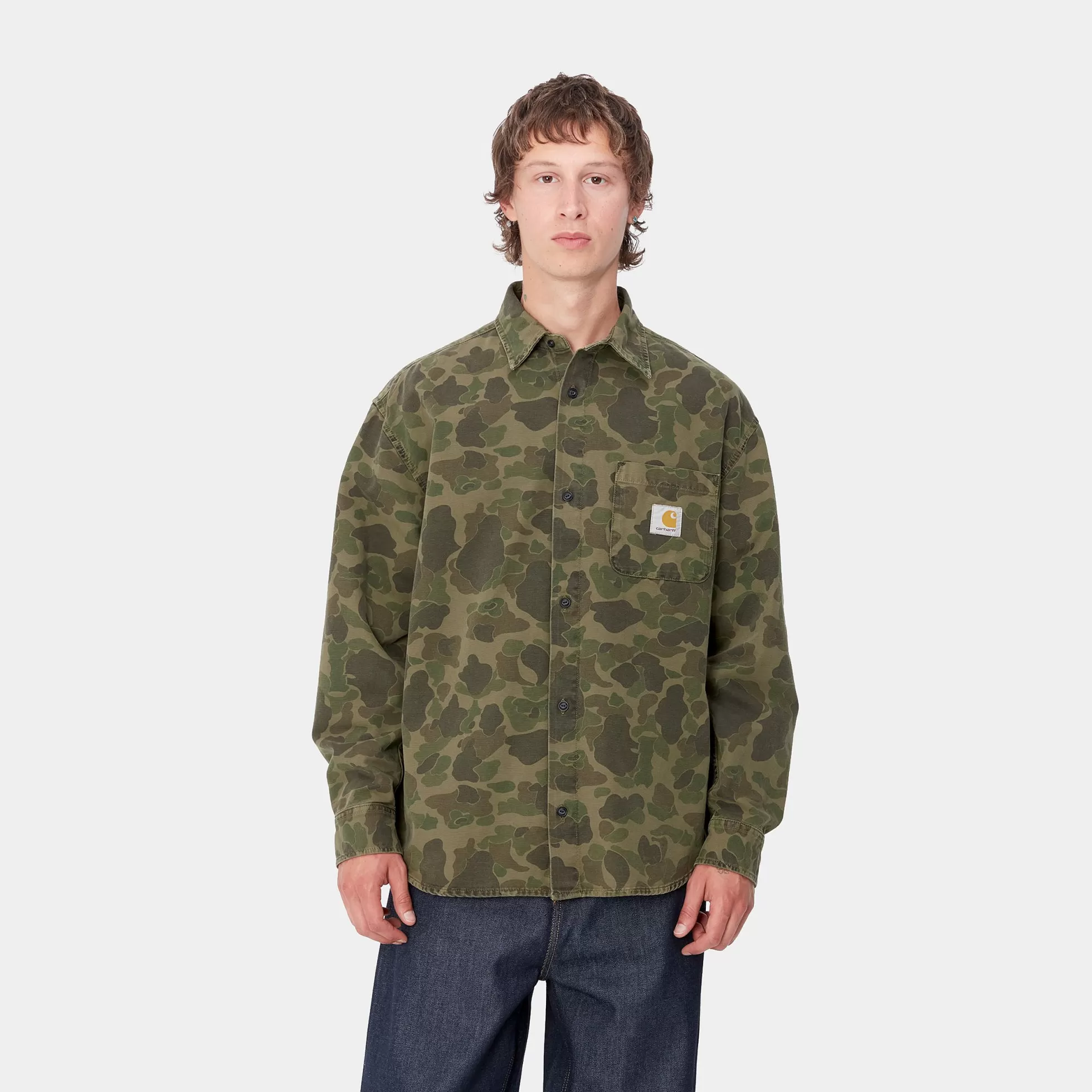 Chemises^Carhartt WIP L/S Duck Shirt Camo Duck, Green / Office Green