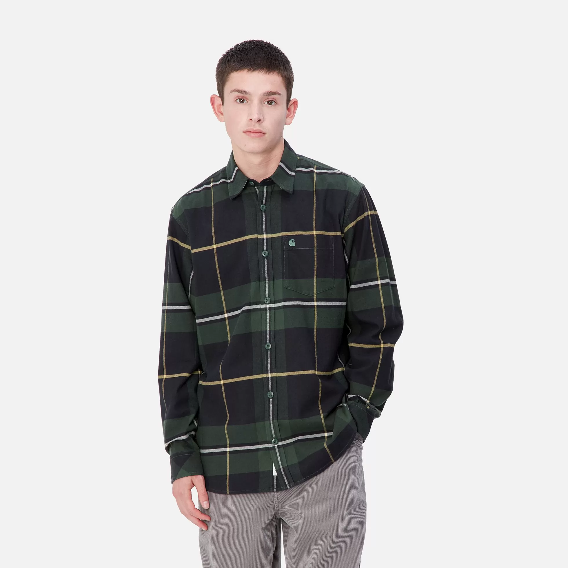 Chemises^Carhartt WIP L/S Garnett Shirt Garnett Check, Sycamore Tree / Sycamore Tree