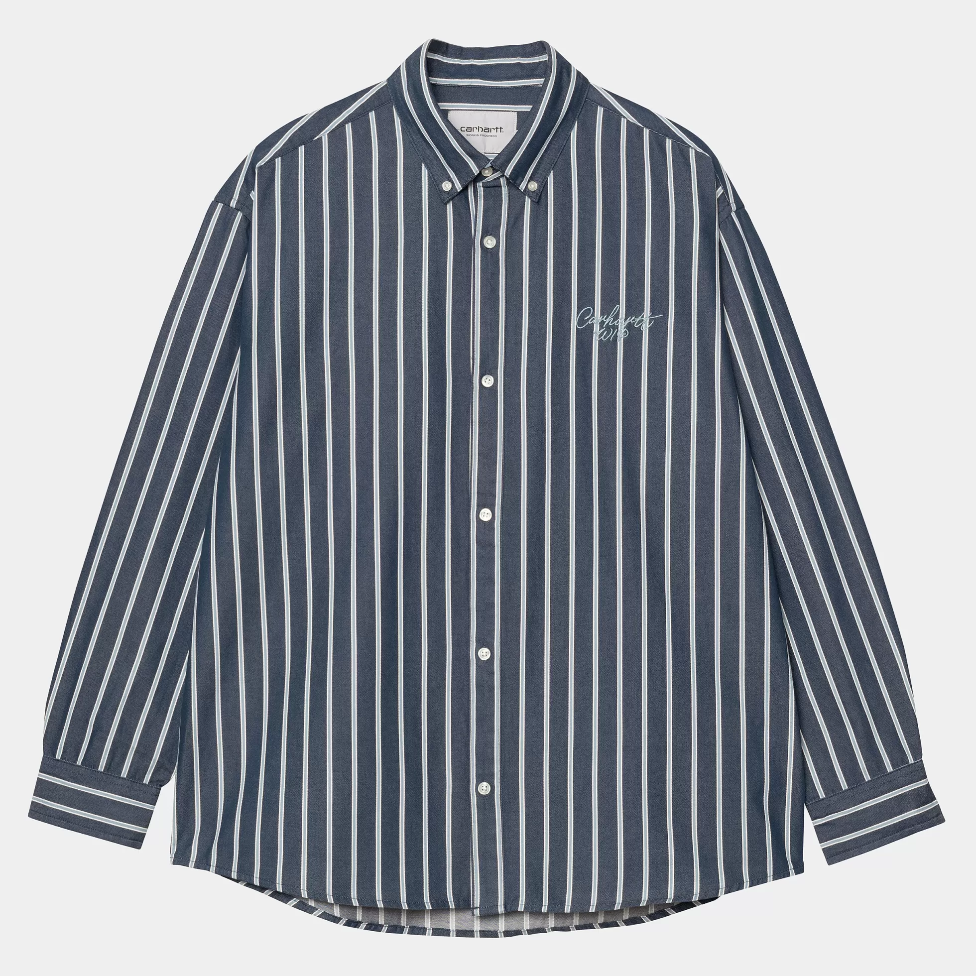 Chemises^Carhartt WIP L/S Signature Shirt Betz Stripe, Air Force Blue / Dusty Ice