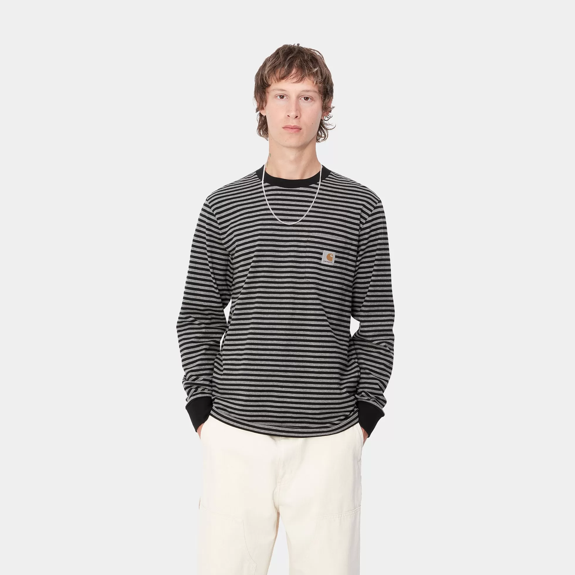 T-Shirts & Polos^Carhartt WIP L/S Verner Pocket T-Shirt Verner Stripe, Black / Dark Grey Heather