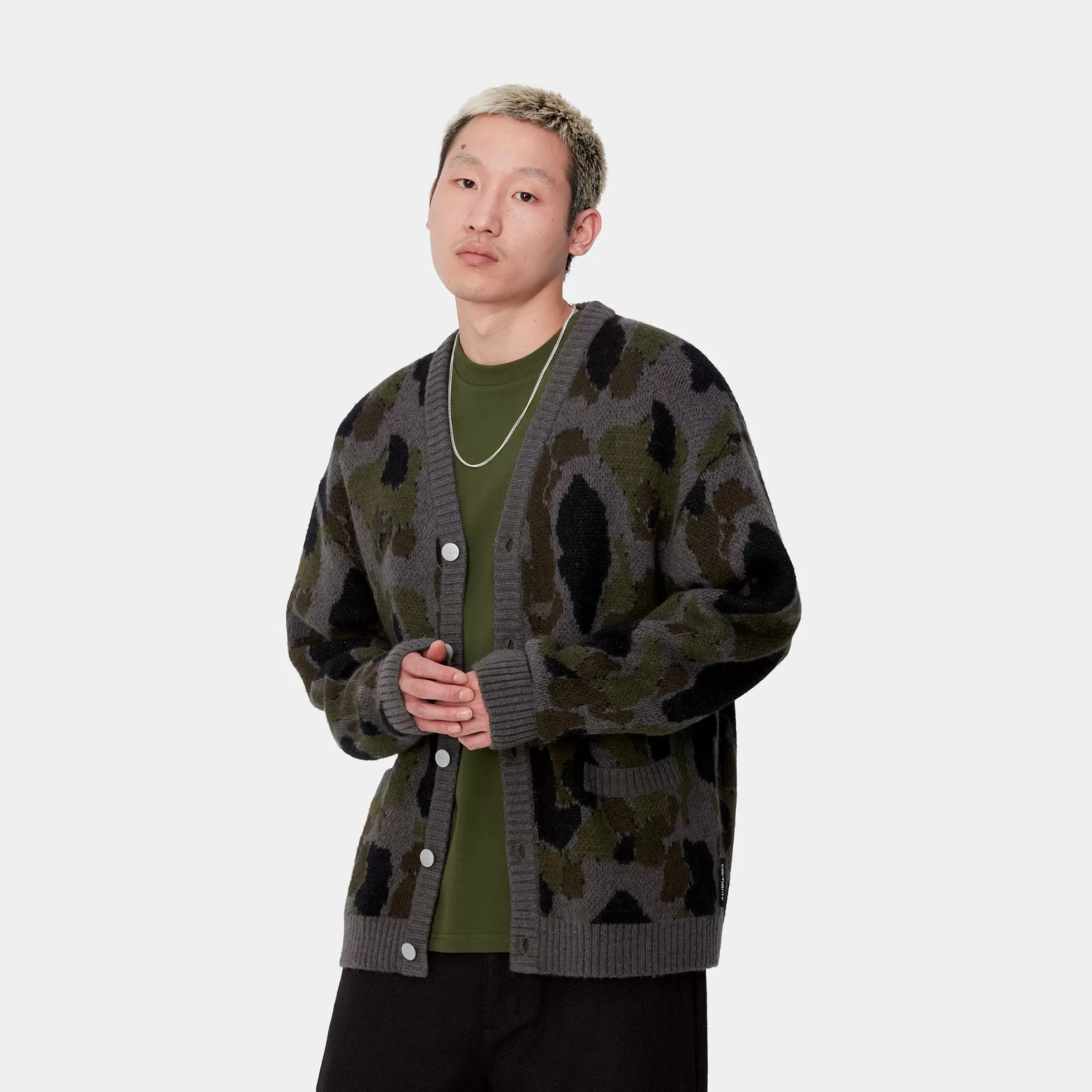 Mailles^Carhartt WIP Merton Cardigan Camo Duck Jacquard, Grey