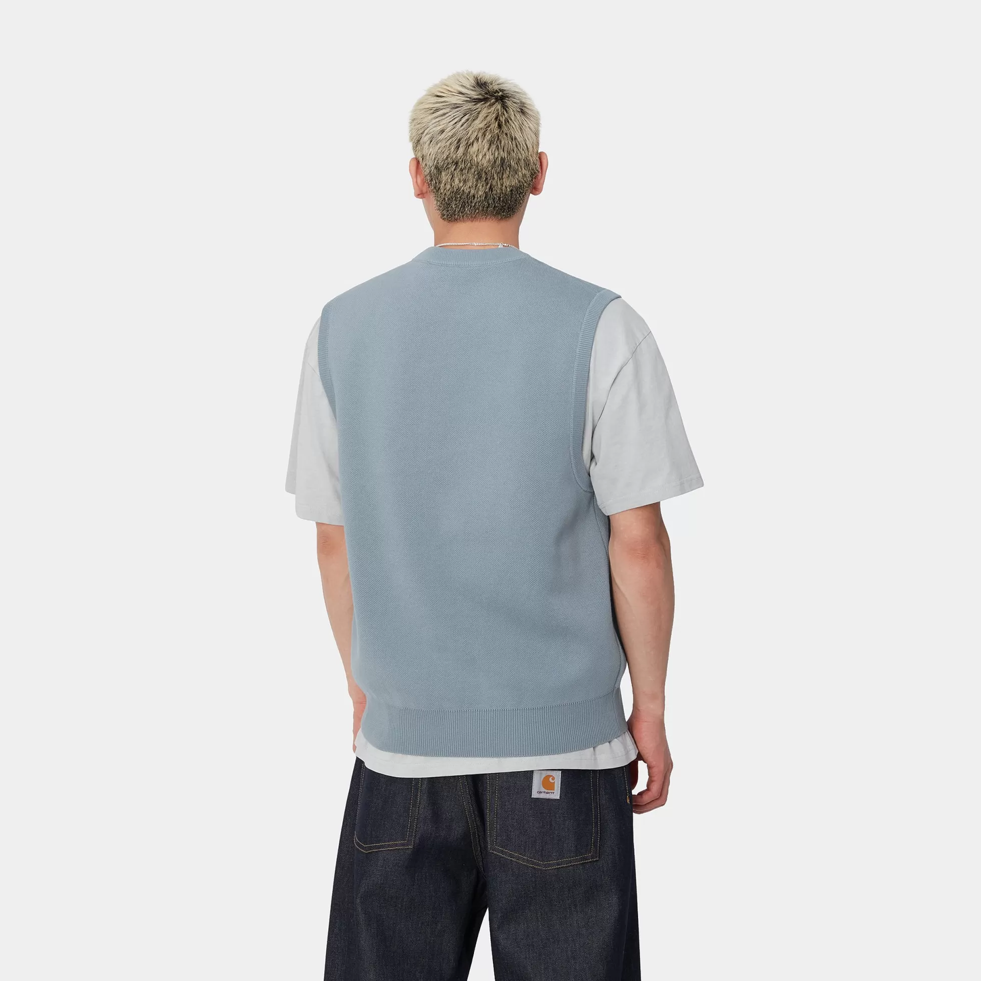 Sweats^Carhartt WIP Script Vest Sweater Misty Sky / White