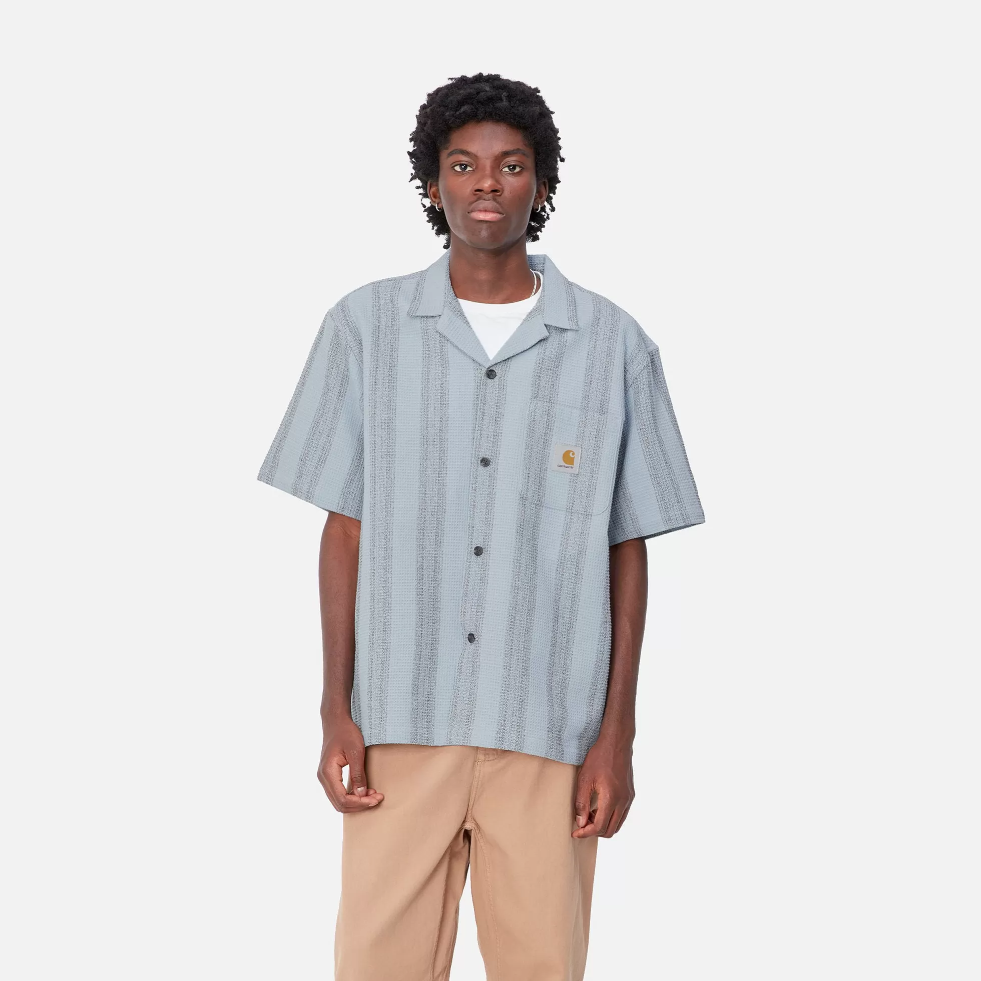 Chemises^Carhartt WIP S/S Dodson Shirt Dodson Stripe, Misty Sky