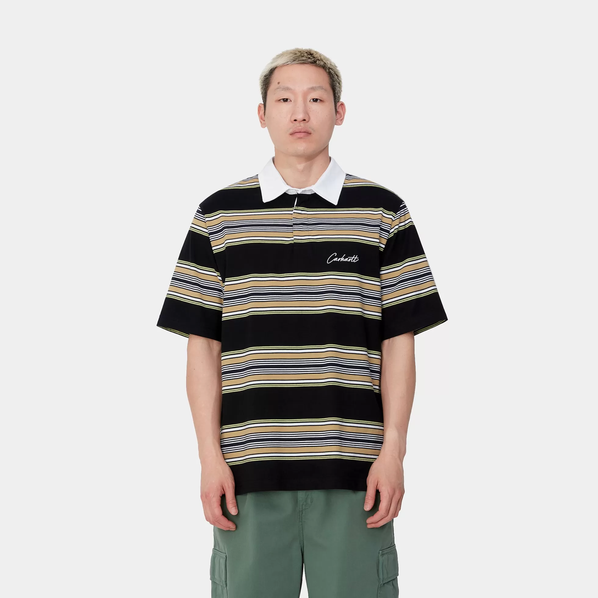 T-Shirts & Polos^Carhartt WIP S/S Gaines Rugby Shirt Gaines Stripe, Black