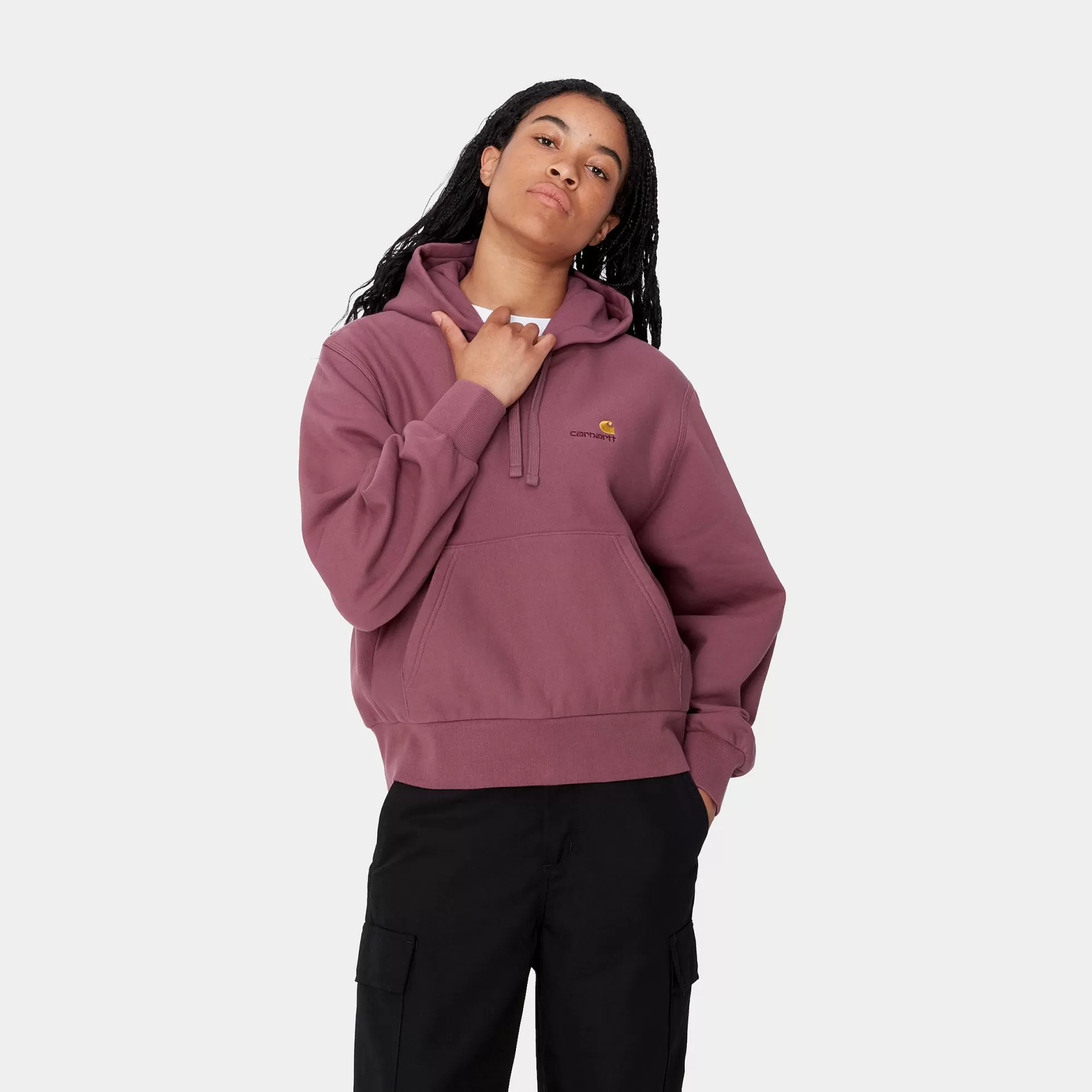 Sweats^Carhartt WIP W' Hooded American Script Sweatshirt Dusty Fuchsia