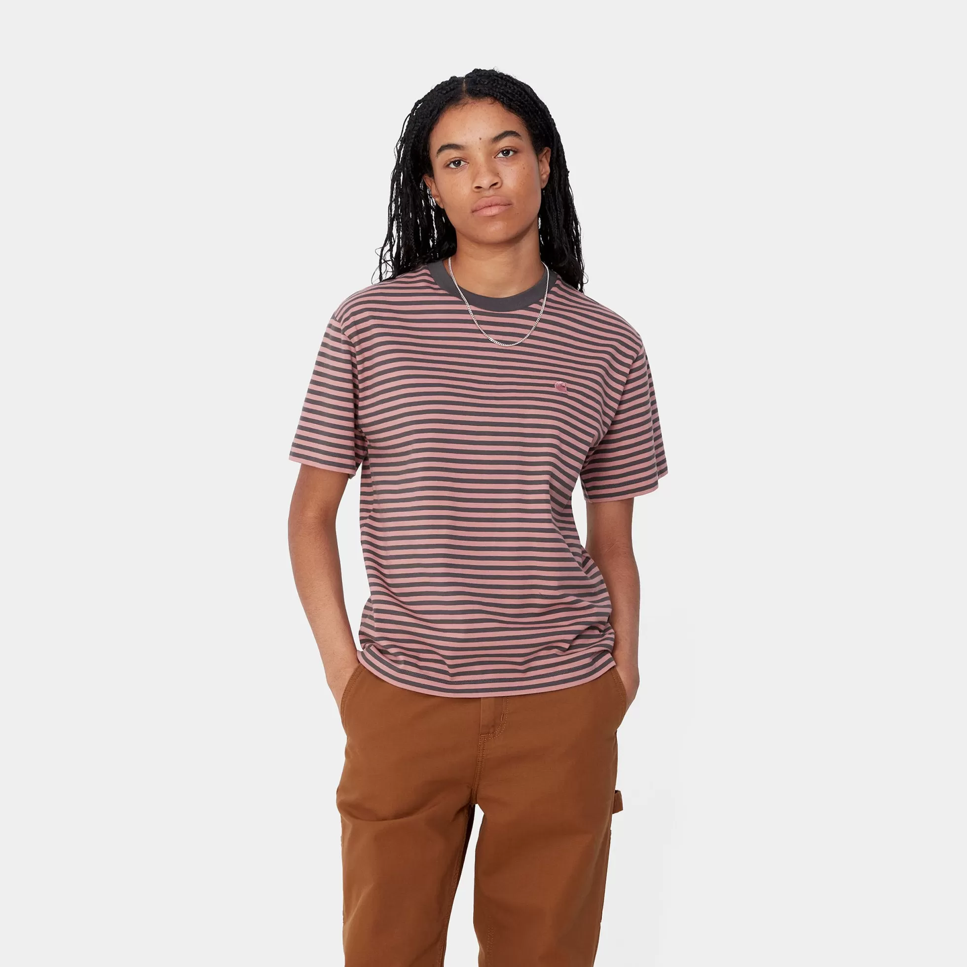 T-Shirts^Carhartt WIP W' S/S Verner T-Shirt Verner Stripe, Graphite / Dusty Rose